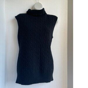 Erdem Black Cashmere Cable Knit Sleeveless Turtleneck Sweater Large